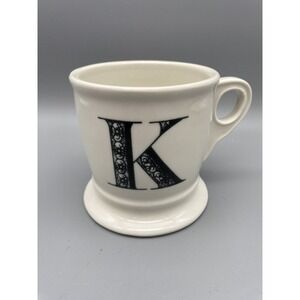 Anthropologie "K" Monogram Name Letter Initial K Coffee Mug Pedestal‎ White Cup